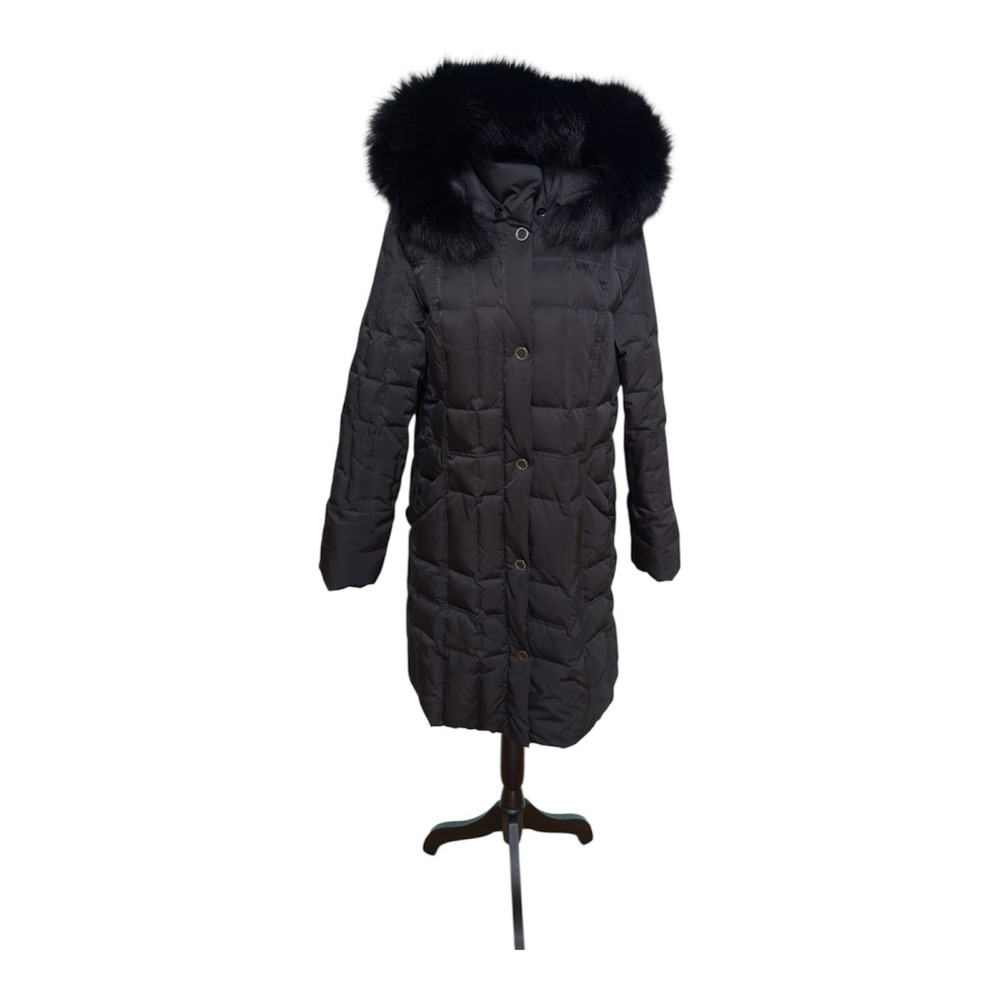 Gallary black Puffer Coat with‎ Fur Hood Long Down Jacket Winter Warm Outerwear
